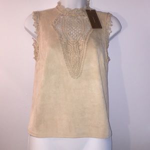 Suede Tan Tank with Lacey Neck Never Worn!